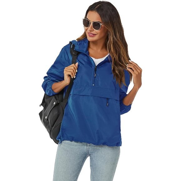 Womens Rain Jacket with Hood Blue - Picture 3 of 5